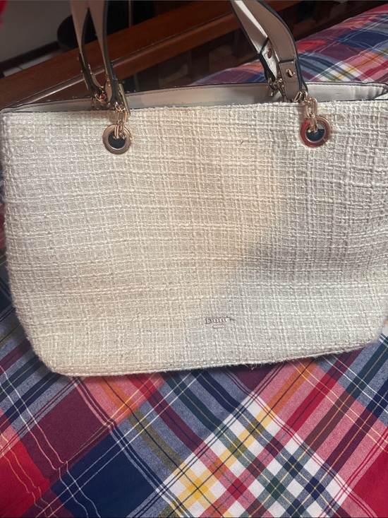 Dune London Handbags - Dune London Cream Woven Tote with Gold Hardware
